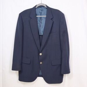 JCPenney Blazer Mens 44? Navy Blue Gold Crest Button Comfort Suit Sport Coat
